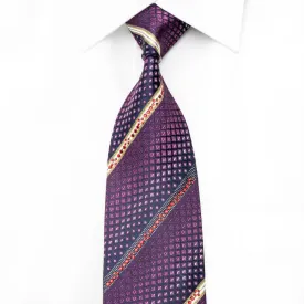 Lancetti Men's Crystal Rhinestone Silk Necktie Striped On Purple With Sparkles