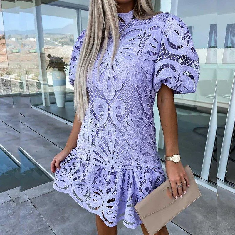 Landry Lace Hollow Out Elegant Mini Dress