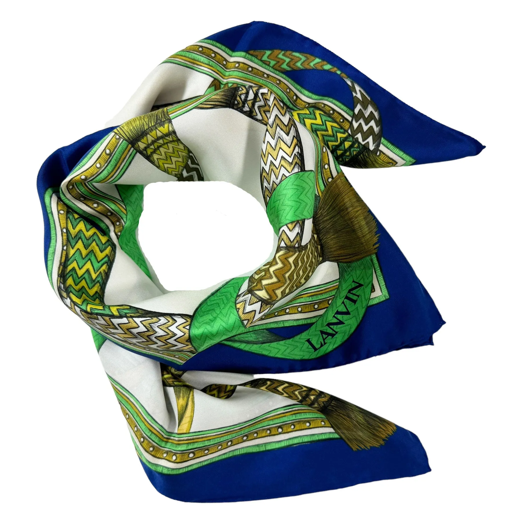 Lanvin Scarf Royal Blue Lime Design - Twiil Silk Square Foulard