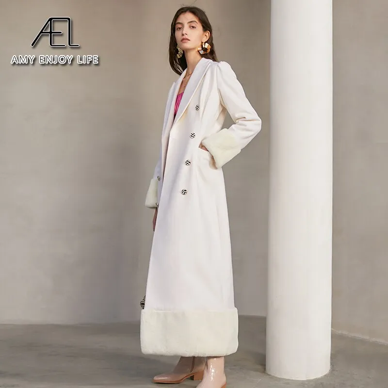 Lapel Collar Snow White Slim Long Blazer for Women