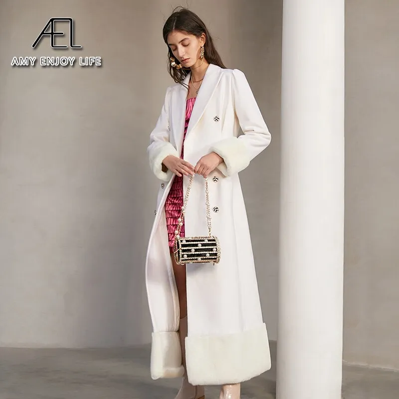 Lapel Collar Snow White Slim Long Blazer for Women