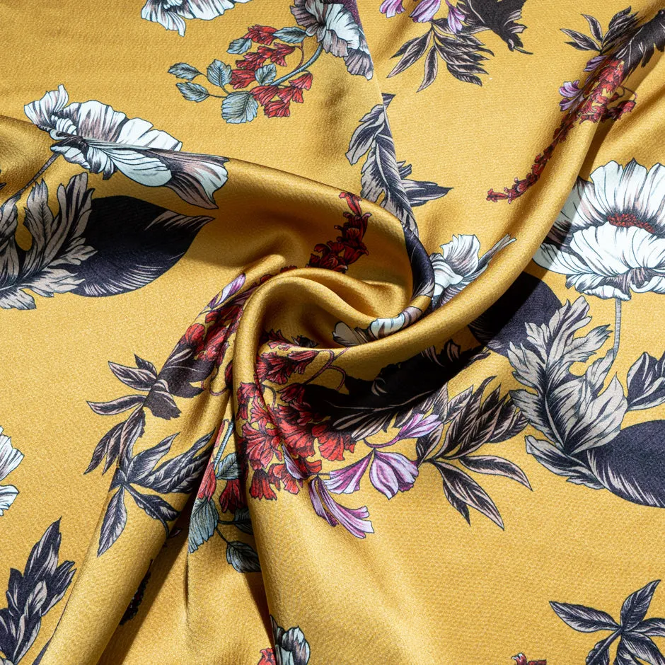 Large Floral Printed Muted Gold Silk Jacquard