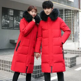 Large Fur Collar Mid-length Slim Down Jacket Over The Knee