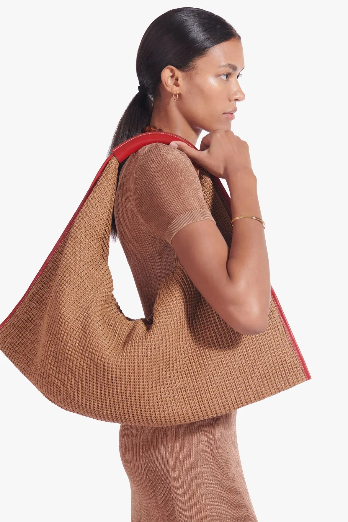 LARGE JETSON RAFFIA TOTE | TAN SCARLET