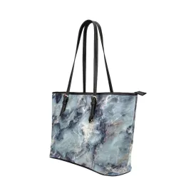 Large Leather Tote Shoulder Bag -  Gray And White Marble Pattern