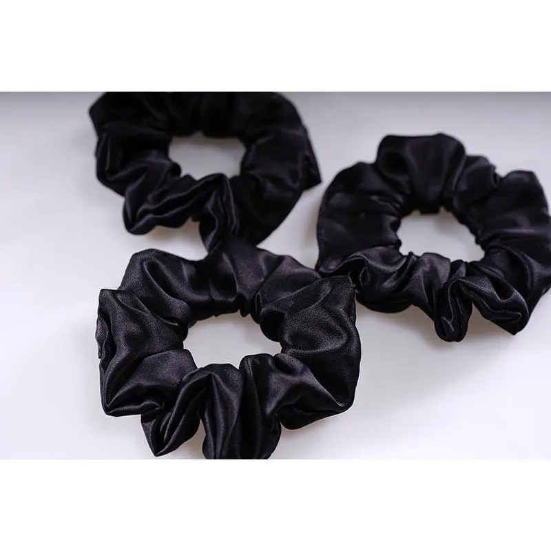 Large Silk Hair Scrunchies - Black - 3 Pack - Dropshipping