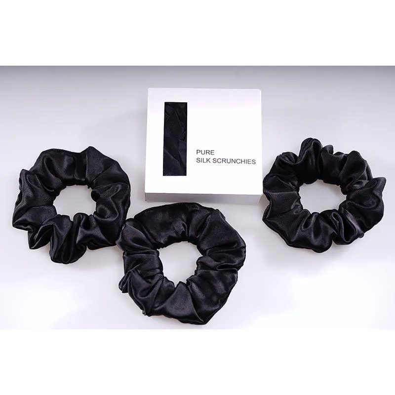 Large Silk Hair Scrunchies - Black - 3 Pack - Dropshipping