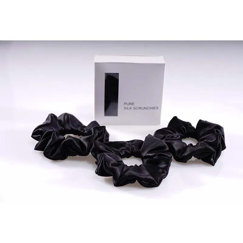 Large Silk Hair Scrunchies - Black - 3 Pack - Dropshipping