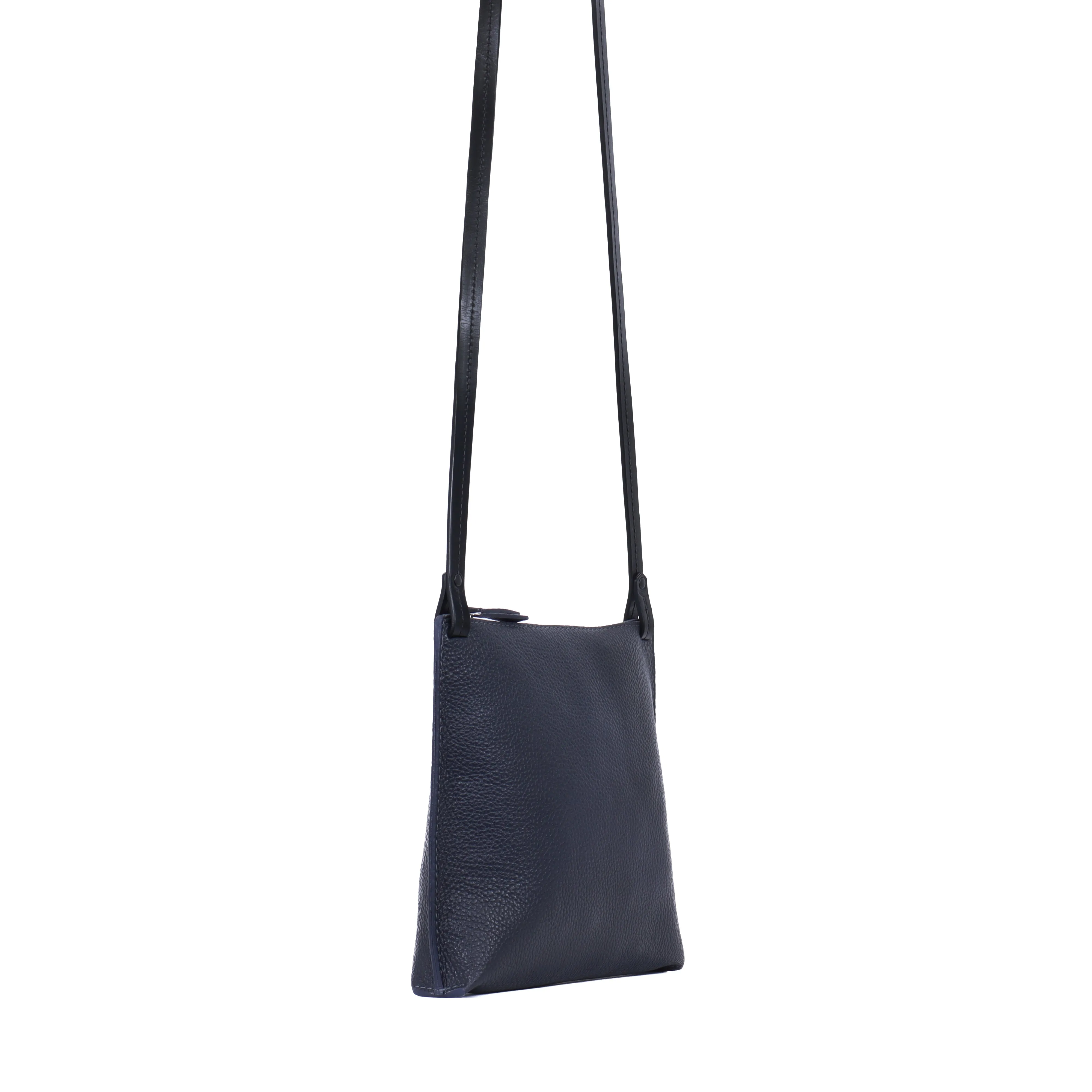 LARGE STRAPPY POUCH SLATE PEBBLED CALF