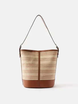 Large striped  leather-trim tote bag