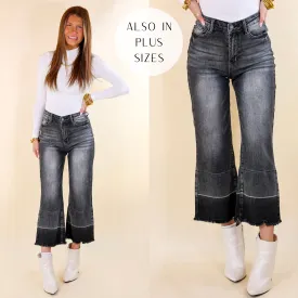 Last Chance Size 1, 13, 22W & 24W | Judy Blue | Full of Delight Wide Leg Release Hem Cropped Jeans in Black Wash