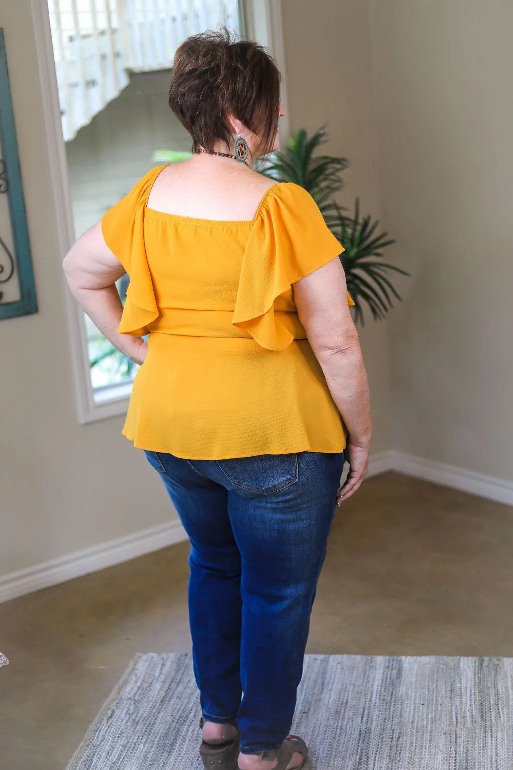 Last Chance Size 3XL | Resounding Success Peplum Top with Button Detail in Mustard Yellow