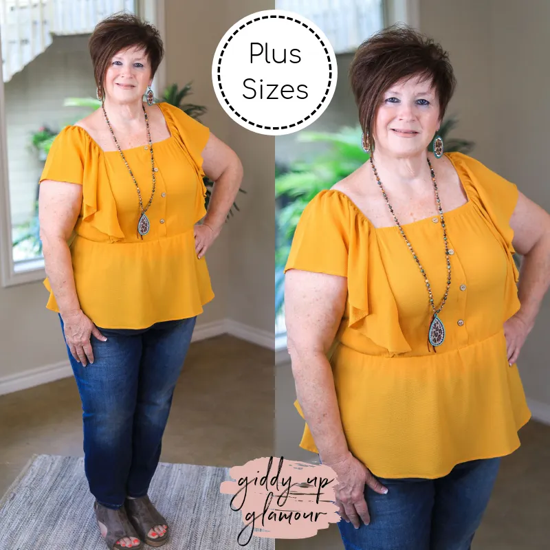 Last Chance Size 3XL | Resounding Success Peplum Top with Button Detail in Mustard Yellow