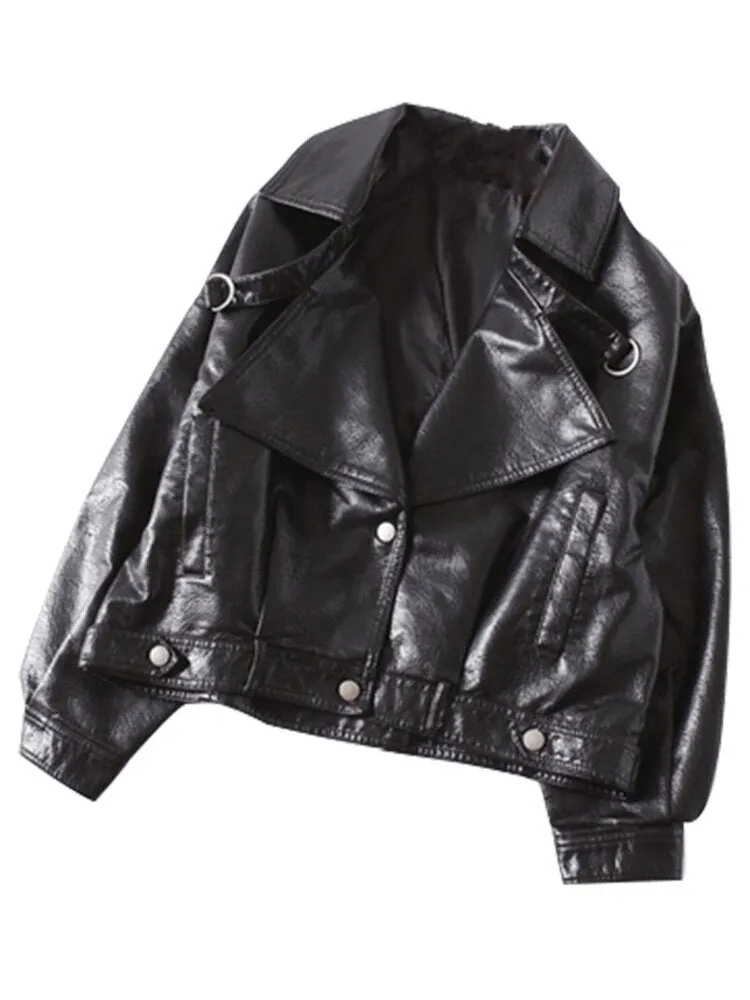 LAUTARO Luxury Loose Soft Faux Leather Jacket