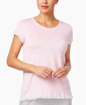 Layla Blush Short Sleeve Ruffle Trim Top