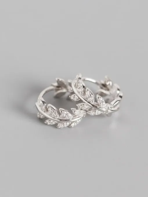 Leaf Goddess Diamond CZ .925 Sterling Silver Small Huggie Hoop Earrings