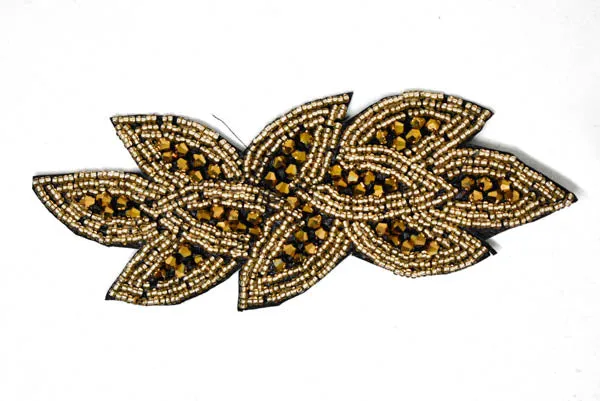 Leaf Rhinestone Beaded Applique 6" x 2"