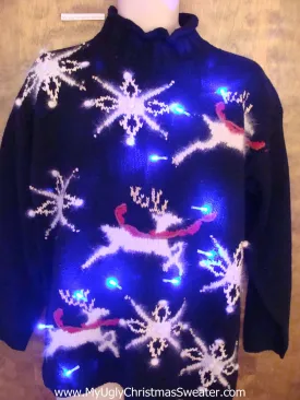 Leaping Reindeer 80s Light Up Tacky Christmas Jumper