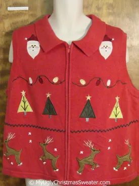 Leaping Reindeer Red Ugly Christmas Sweater Vest