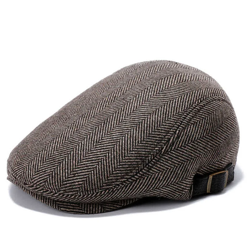 Leather Adjustable Buckle Flat Beanie Cap Beret