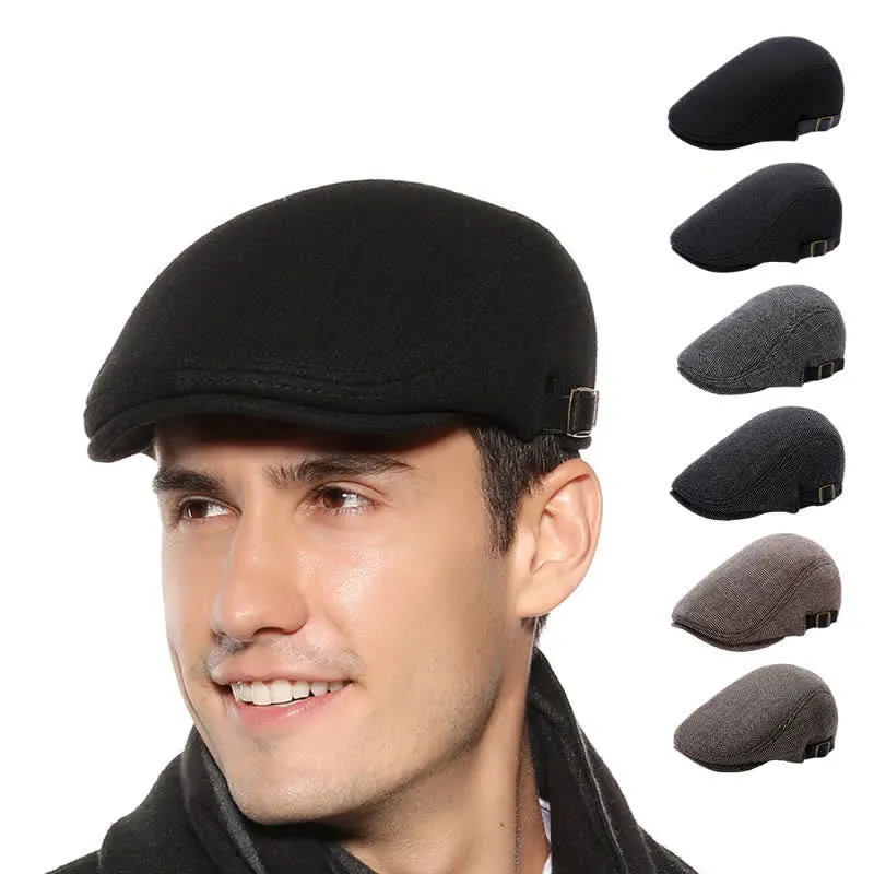 Leather Adjustable Buckle Flat Beanie Cap Beret