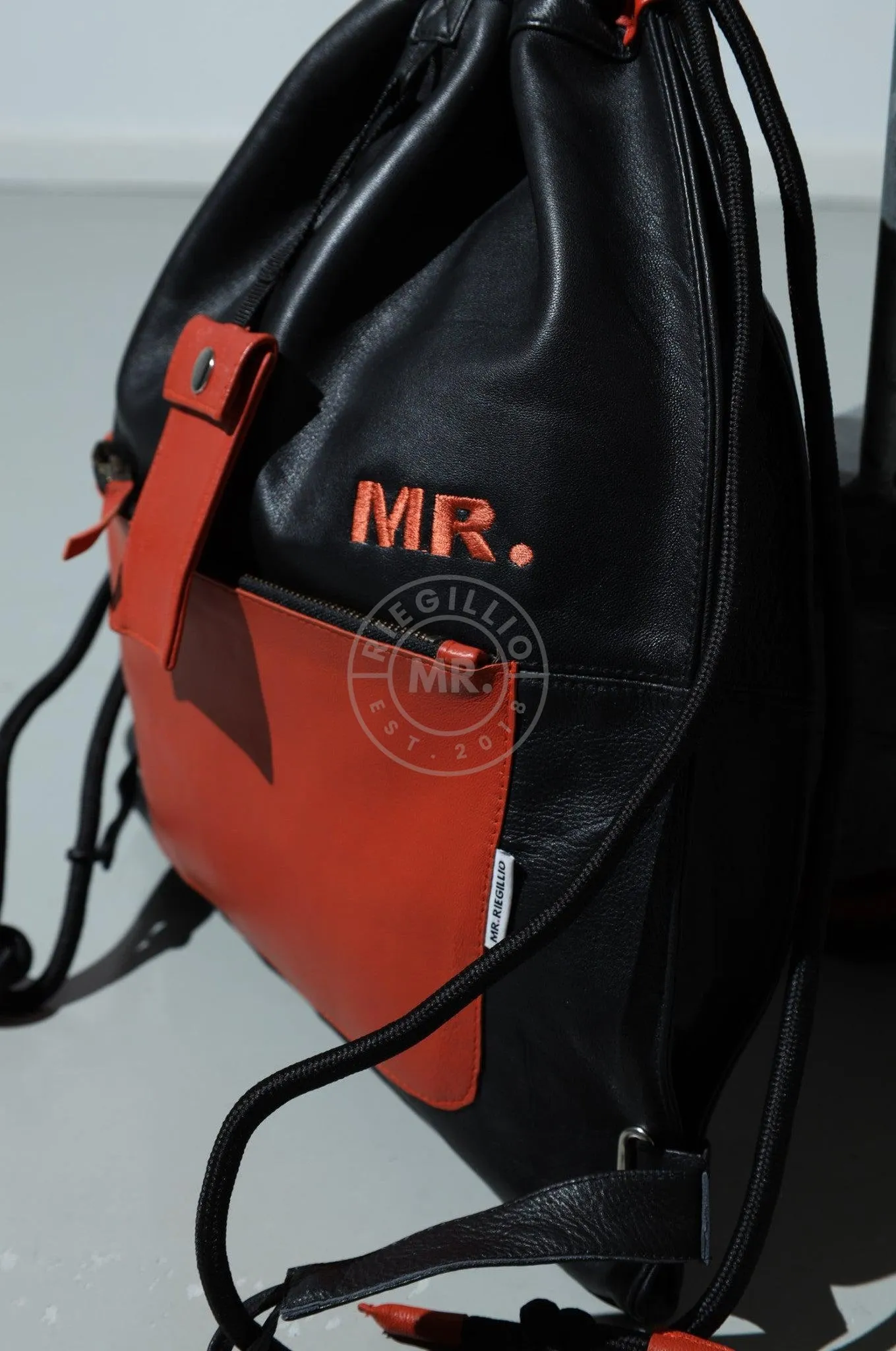 Leather Backpack Black - Orange Touch