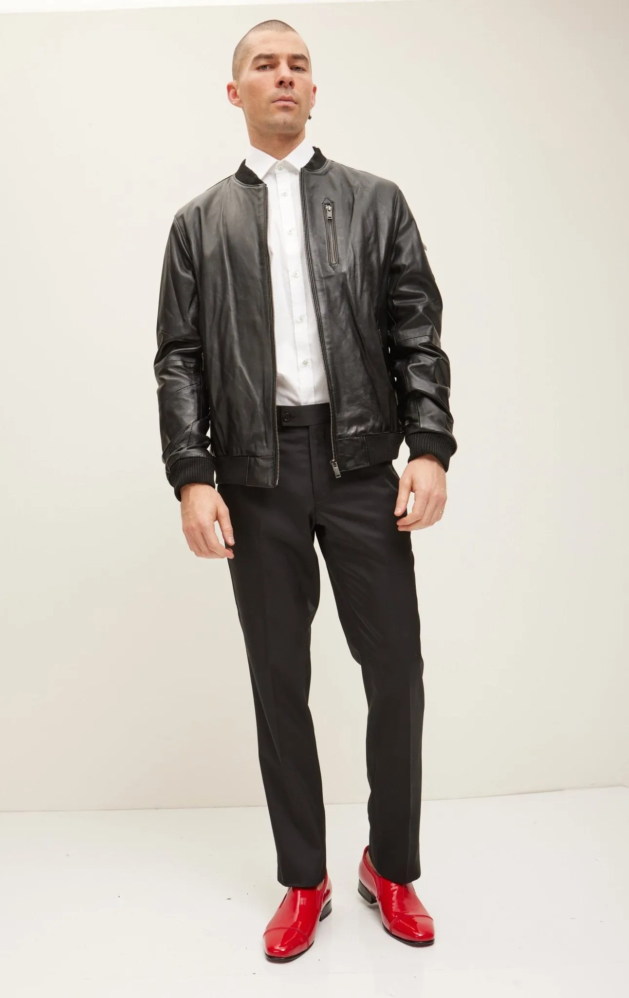 Leather Bomber Jacket - Black