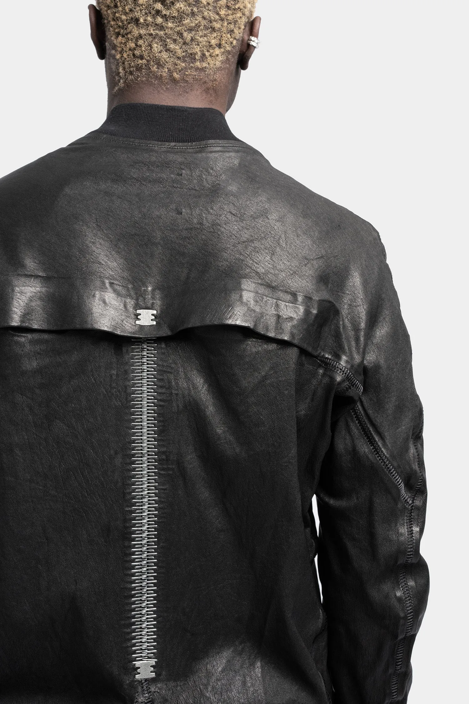 Leather bomber jacket