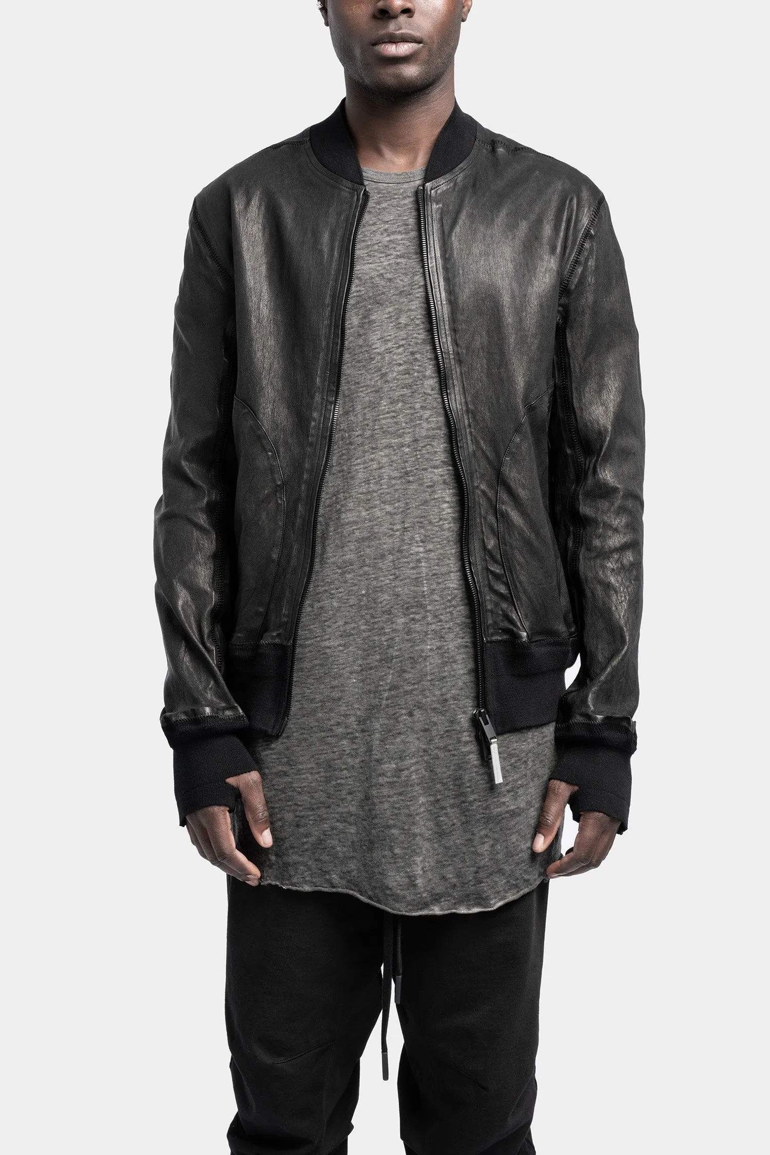 Leather bomber jacket