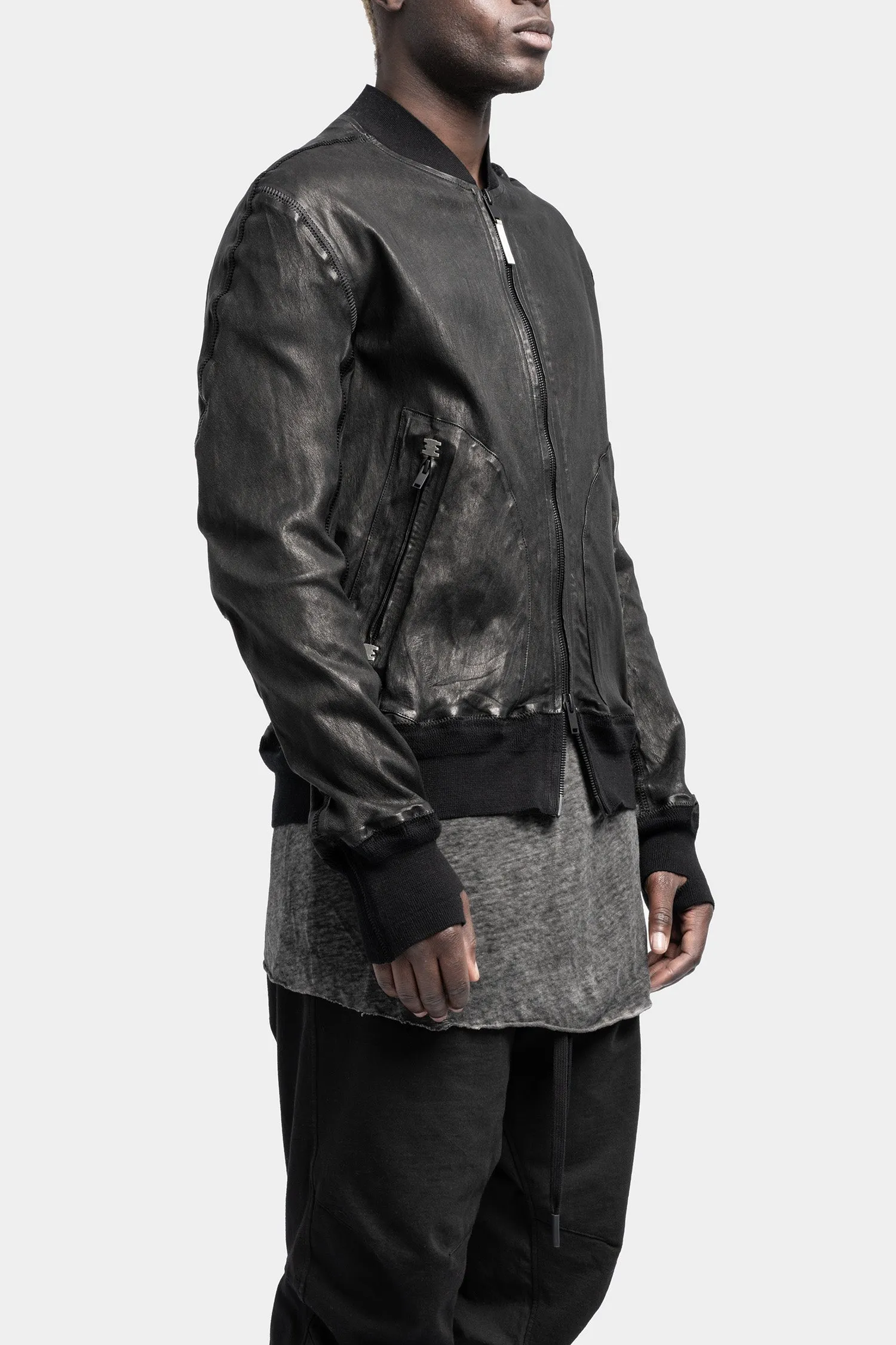 Leather bomber jacket