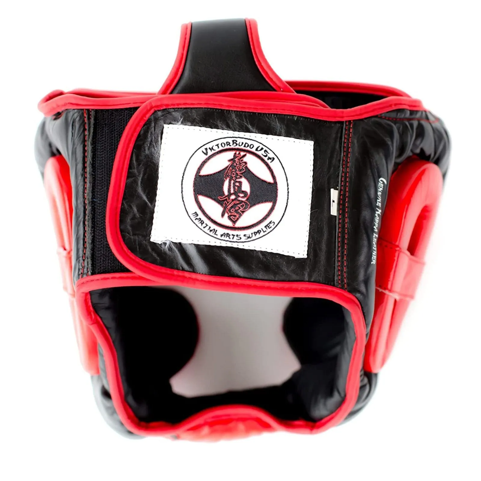 LEATHER BOXING HEADGEAR MMA SPARRING KICKBOXING RED-BLACK