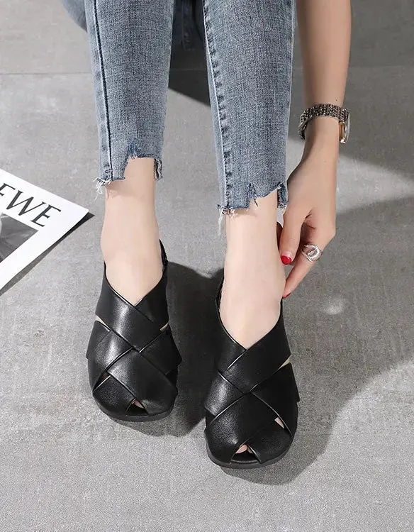 Leather Cross Straps Flat Sandals