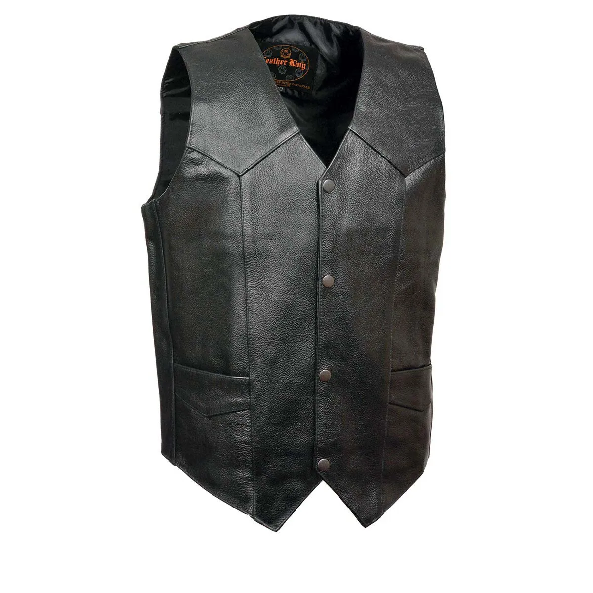 Leather King XS1310LET Men's Classic Black Leather Vest with Snap