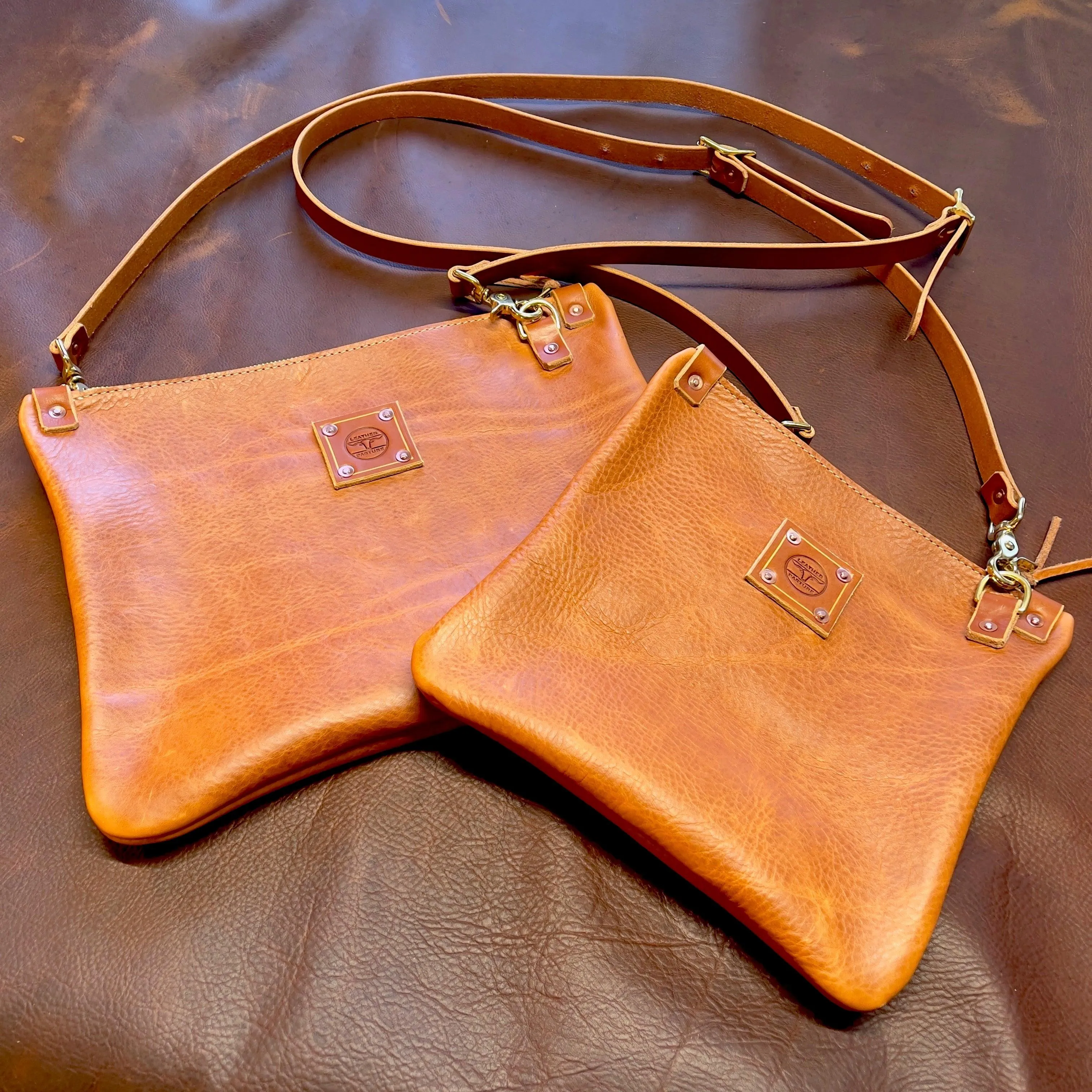 Leather Messenger Bag in Copper