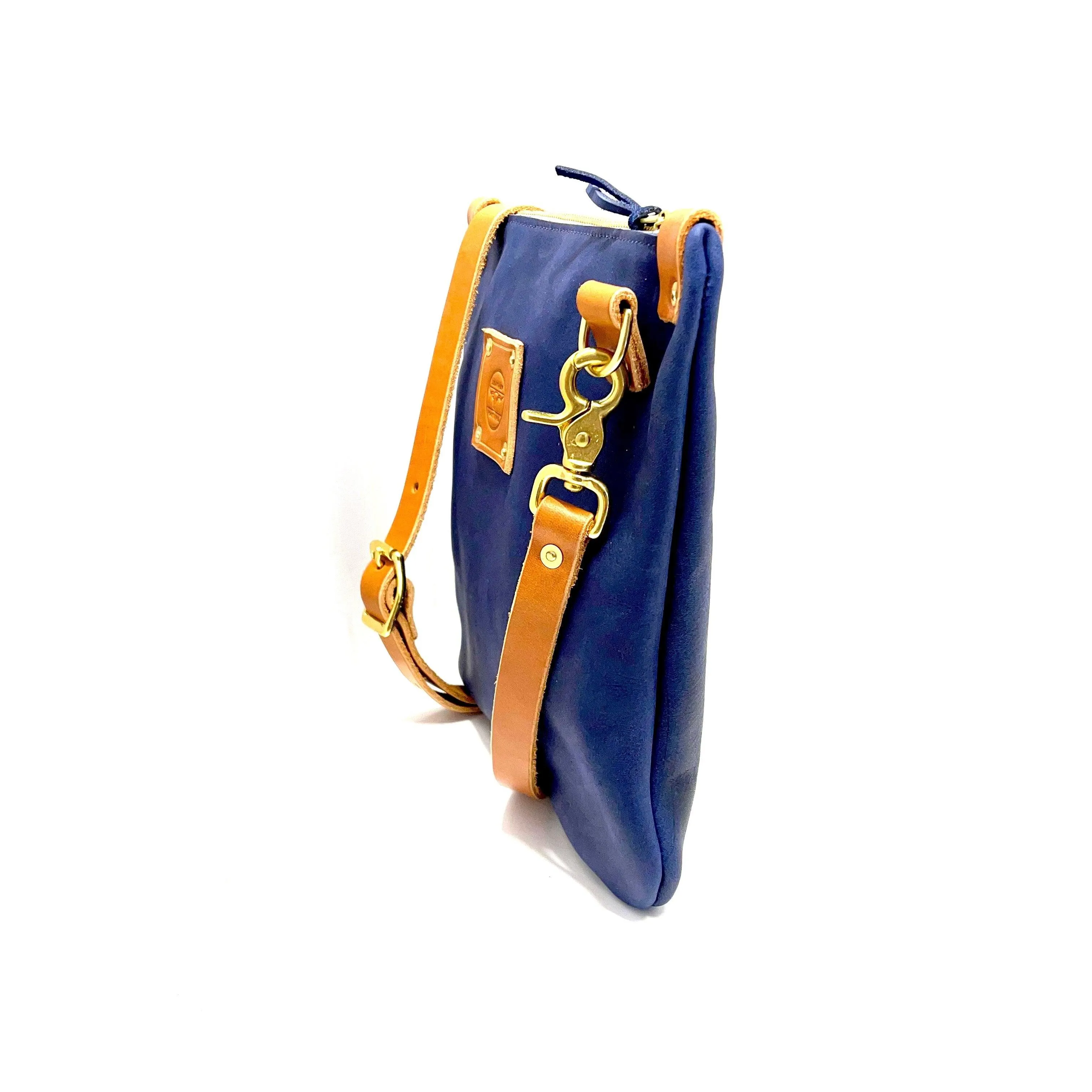 Leather Messenger Bag in Navy