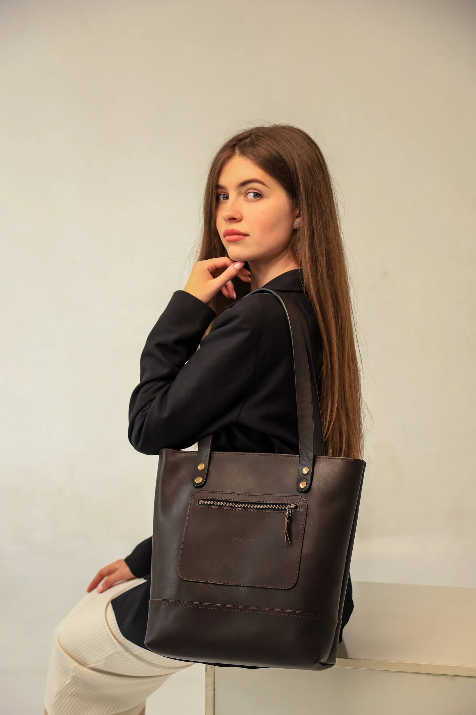 Leather Tote bag, Leather Bag, Full Grain Leather shoulder bag, Women leather bag, tote bag with zipper, Make up bag, Gift for Women, Gifts