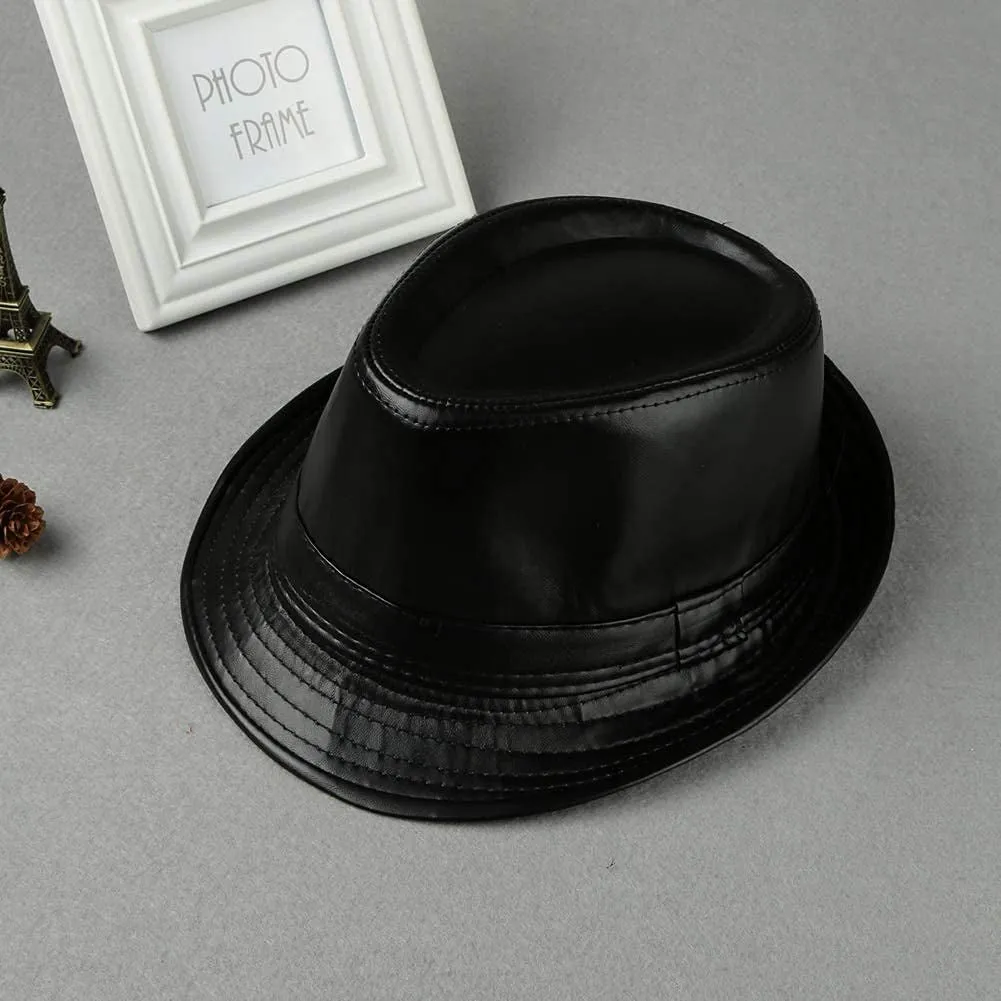 Leather Trilby Fedoras Panama Jazz-Hat Short Brim Bowler Hat (S-M)