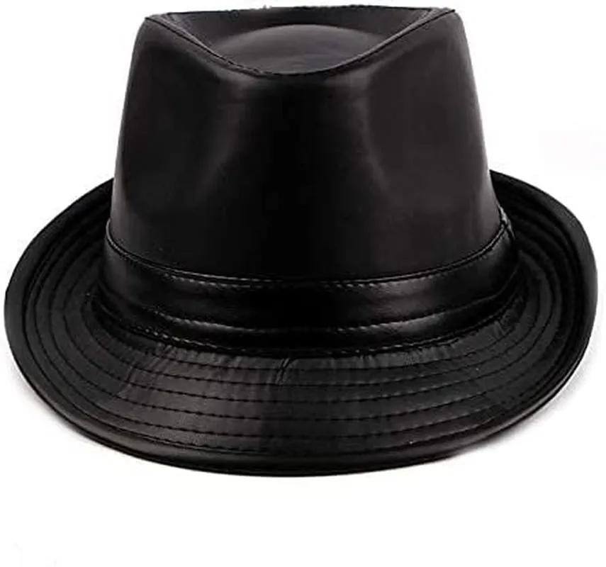 Leather Trilby Fedoras Panama Jazz-Hat Short Brim Bowler Hat (S-M)