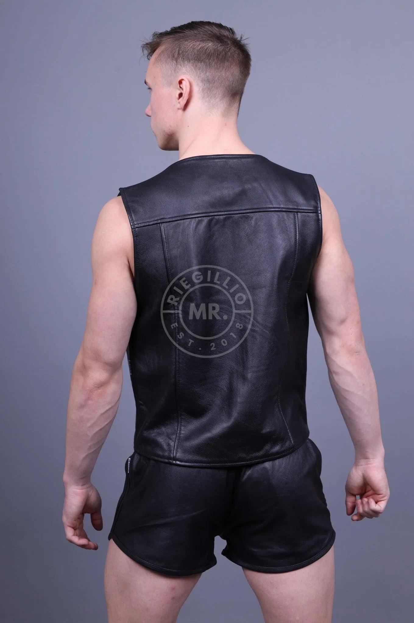 Leather Zipper Vest - Black