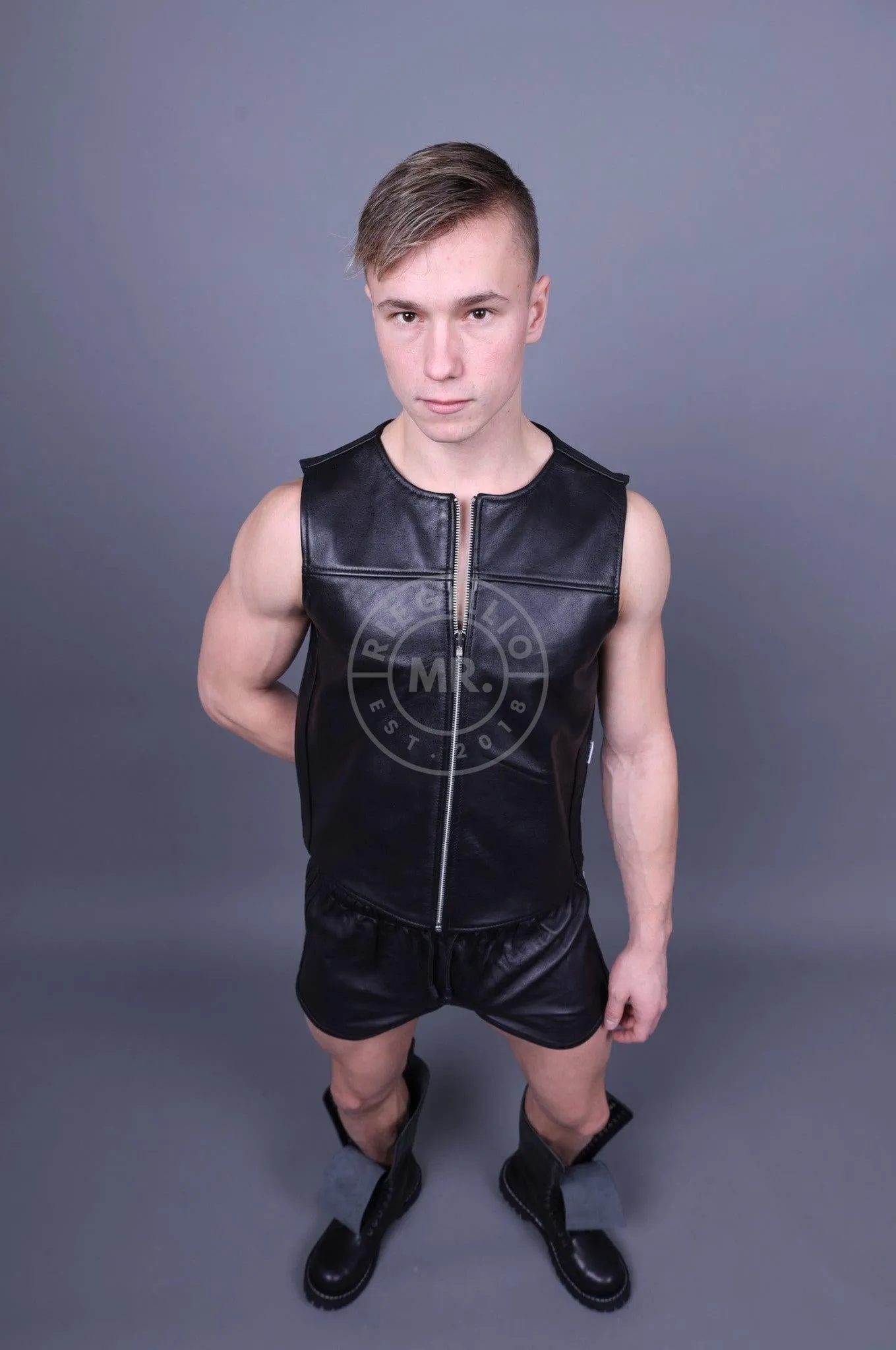 Leather Zipper Vest - Black