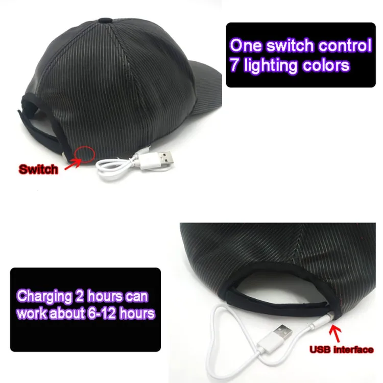 LED Fiber Optic Luminous Hat Couple Luminous Hat Outdoor Luminous Cap Performance Hat(Black Colorful Light)