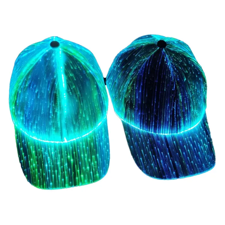 LED Fiber Optic Luminous Hat Couple Luminous Hat Outdoor Luminous Cap Performance Hat(White Colorful Light)