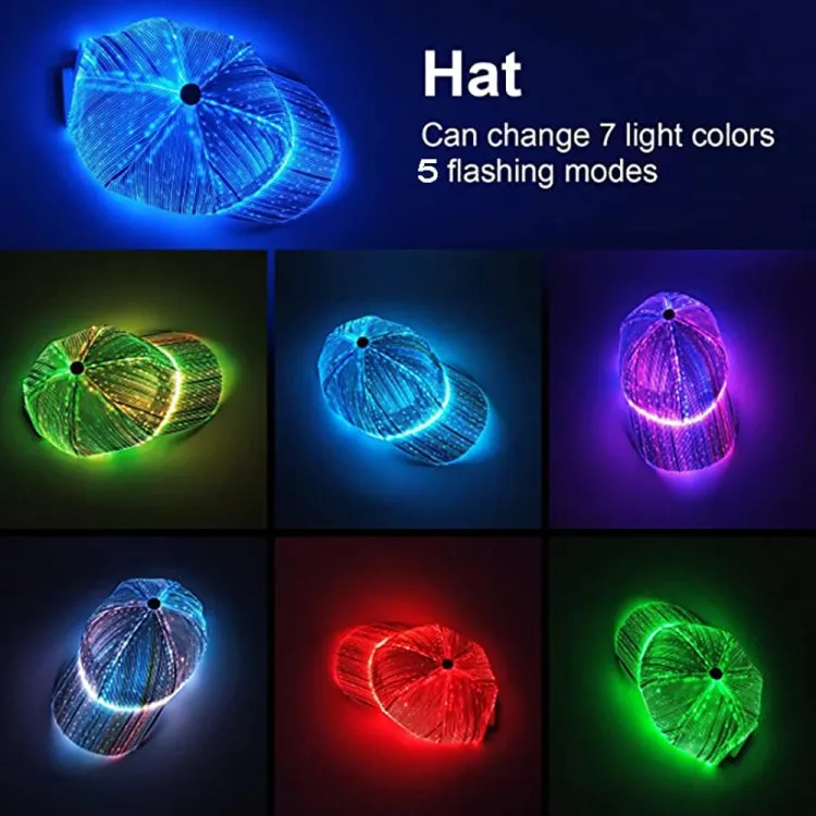 LED Fiber Optic Luminous Hat Couple Luminous Hat Outdoor Luminous Cap Performance Hat(White Colorful Light)