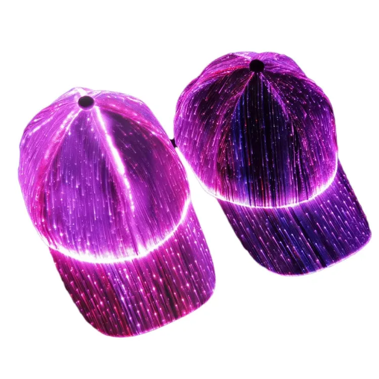 LED Fiber Optic Luminous Hat Couple Luminous Hat Outdoor Luminous Cap Performance Hat(White Colorful Light)