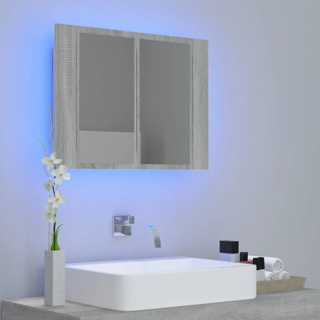 LED Mirror Cabinet Grey Sonoma 60x12x45 cm Engineered Wood