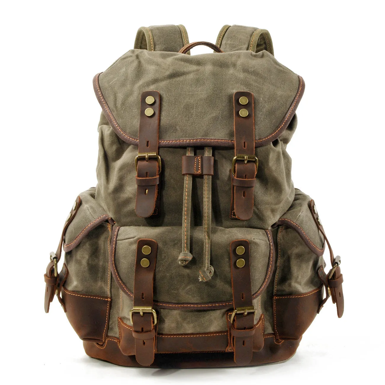 Leisure Vintage Waxed Leather Canvas Backpack for Hiking