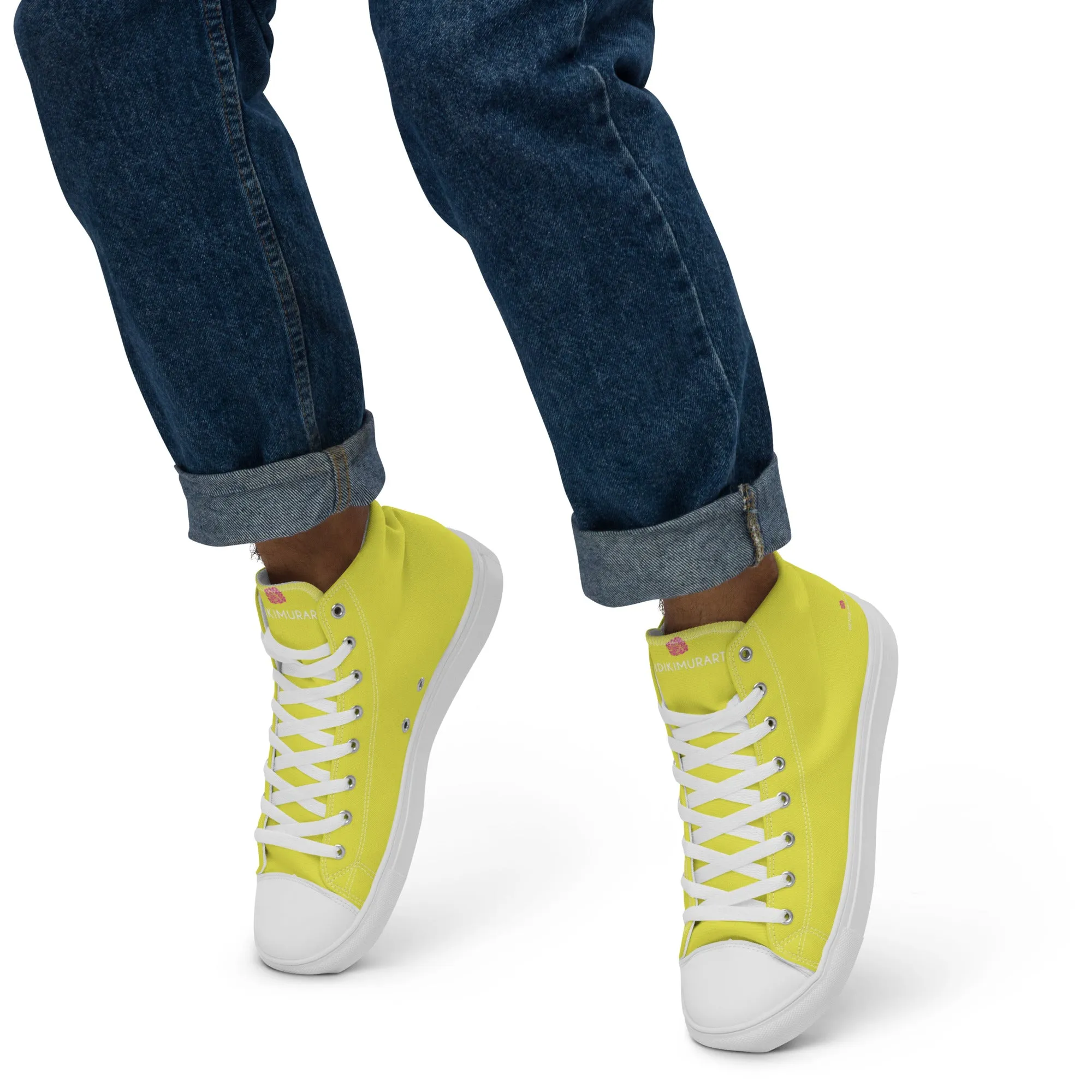 Lemon Yellow Men's High Tops, Solid Bright Yellow Color Men’s High Top Canvas Sneaker Shoes (US Size: 5-13)