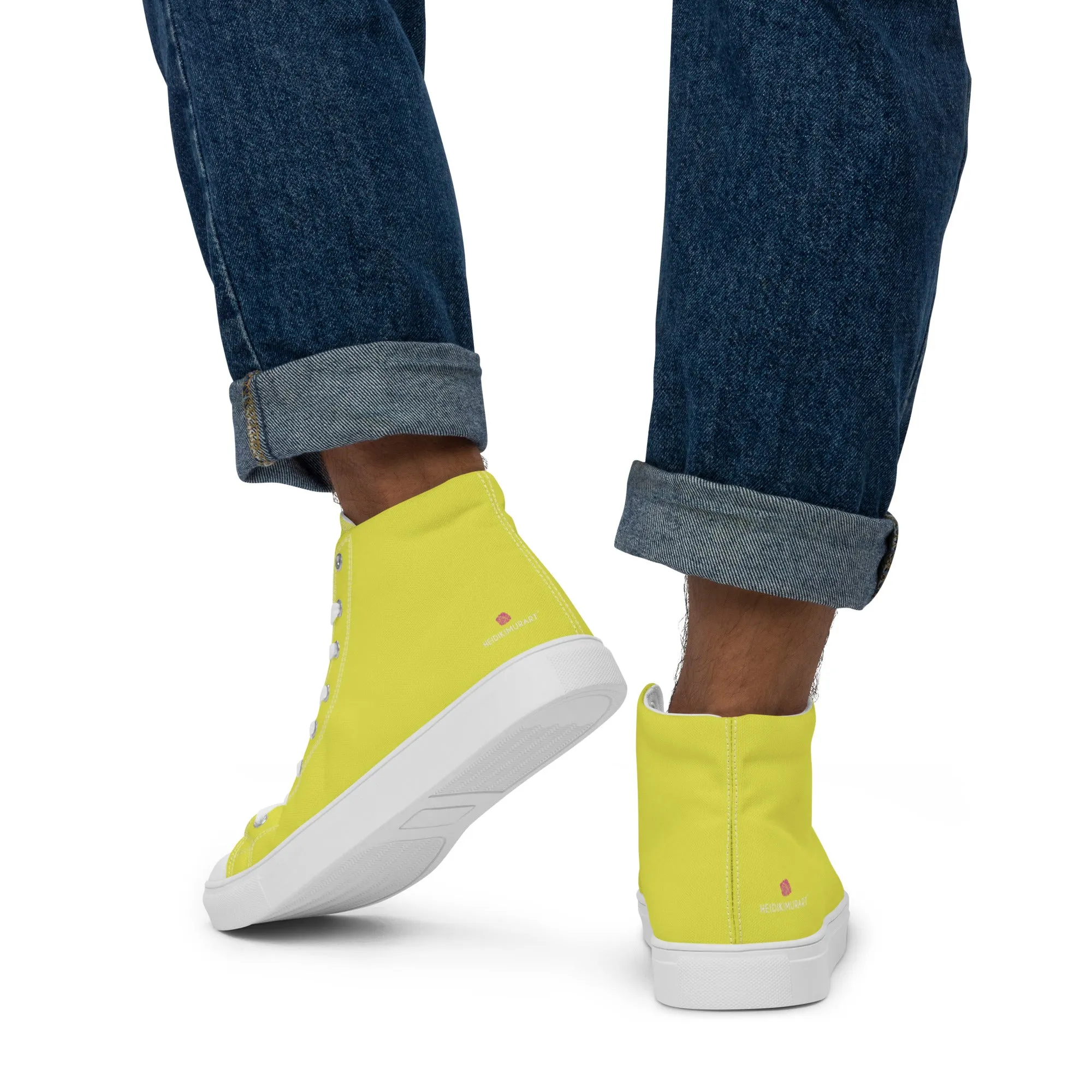 Lemon Yellow Men's High Tops, Solid Bright Yellow Color Men’s High Top Canvas Sneaker Shoes (US Size: 5-13)