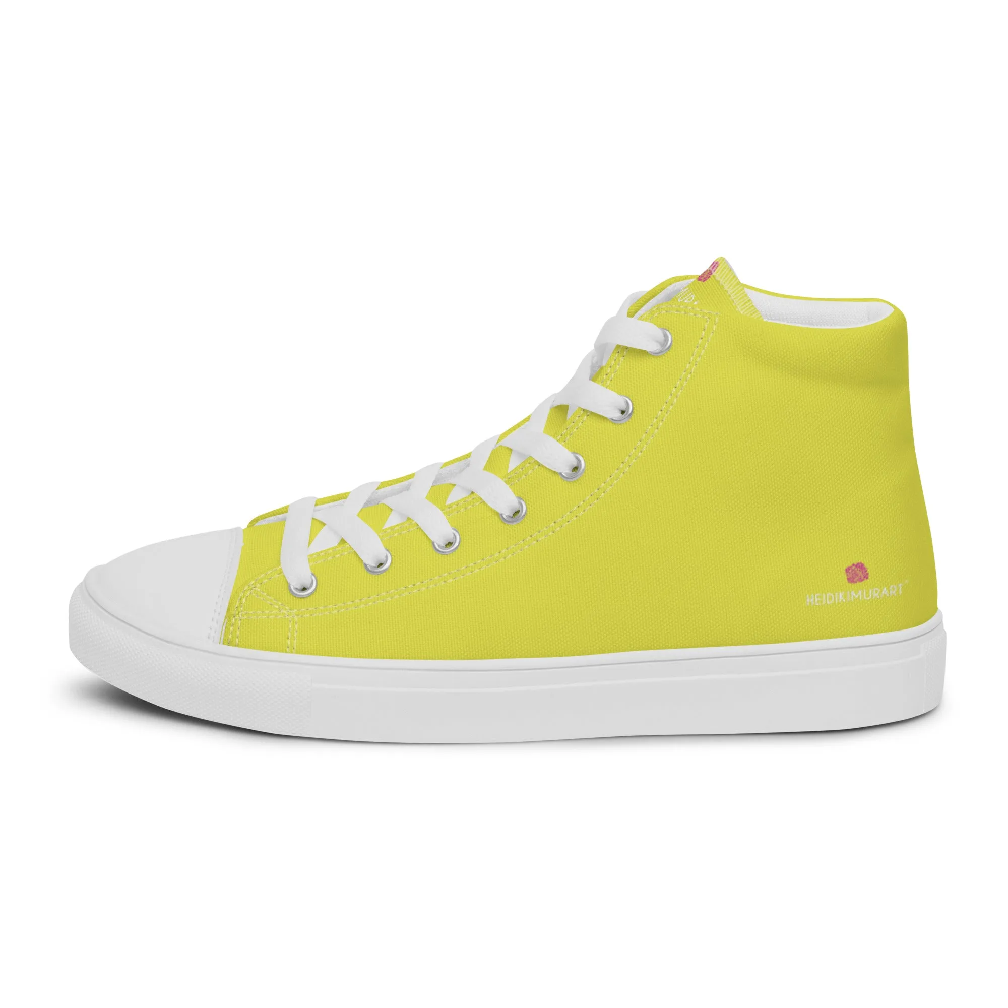 Lemon Yellow Men's High Tops, Solid Bright Yellow Color Men’s High Top Canvas Sneaker Shoes (US Size: 5-13)