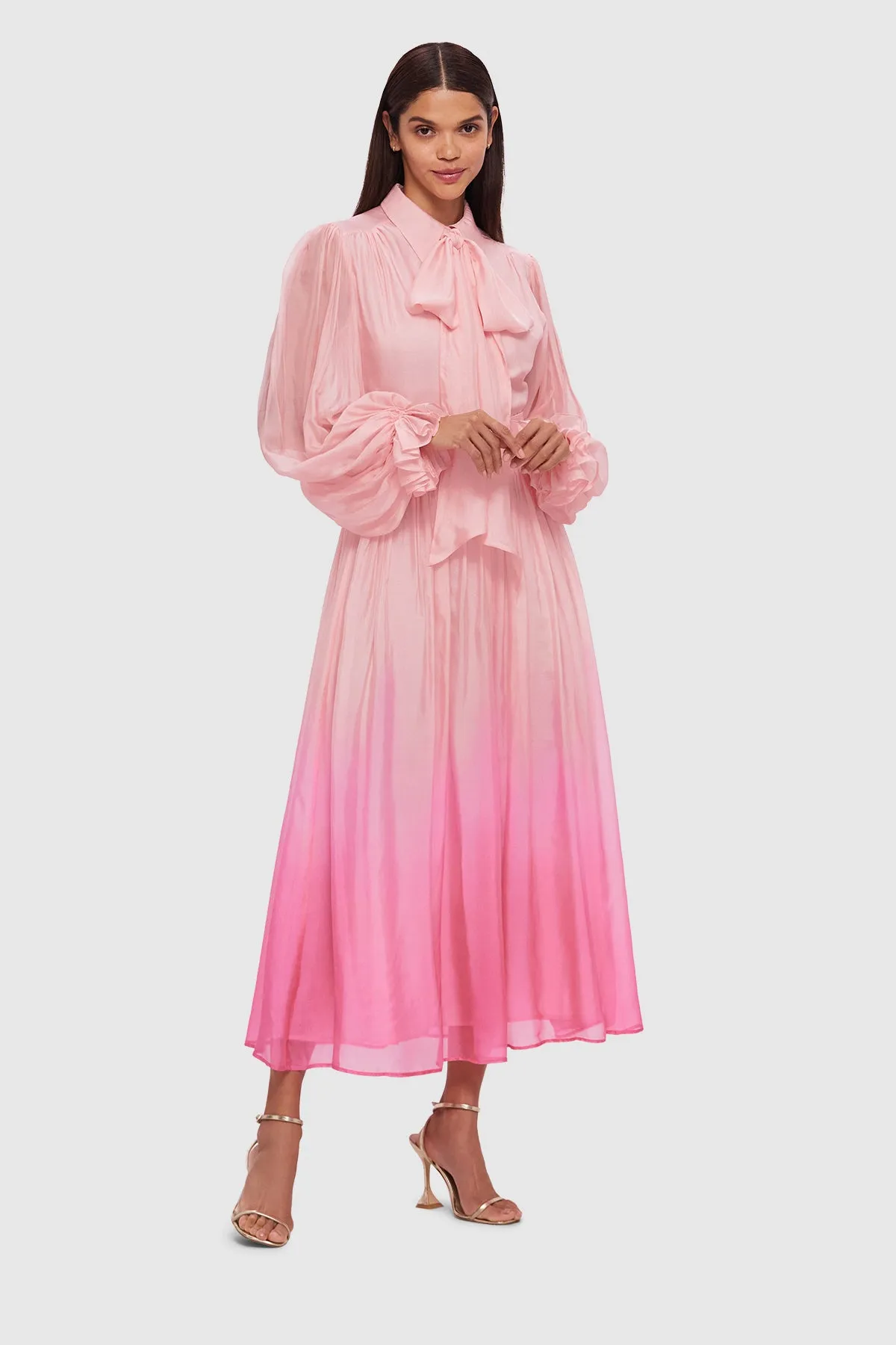 Leo Lin Cassie Tie Neck Midi Dress - Ombre Pink